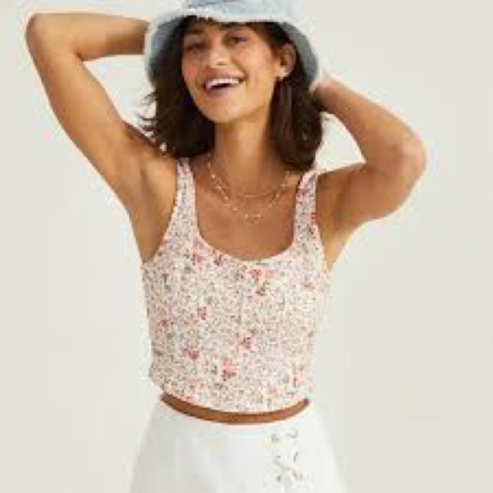 Altar'd State Floral White Pink Crop Tank